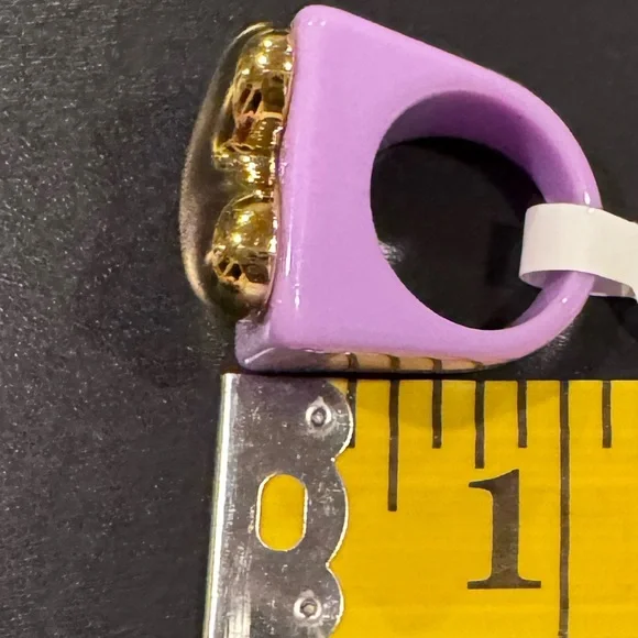 Purple Resin Heart Ring w/ Gold Tone Heart – Size 6 Statement Ring - Picture 10 of 16